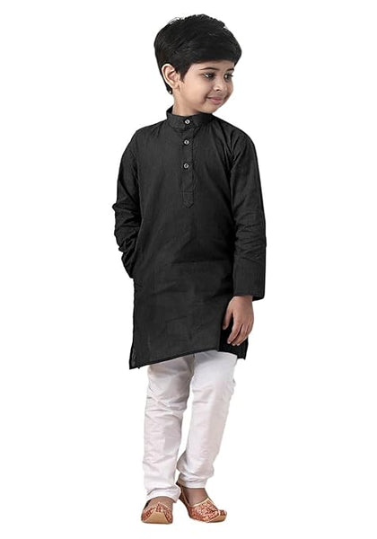 Boys Straight Black Kurta Pyjama Set