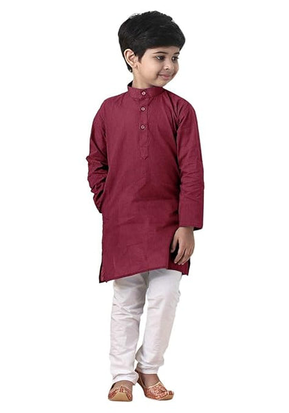 Boys Straight Maroon Kurta Pyjama Set