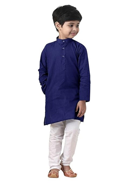 Boys Straight Navy Blue Kurta Pyjama Set