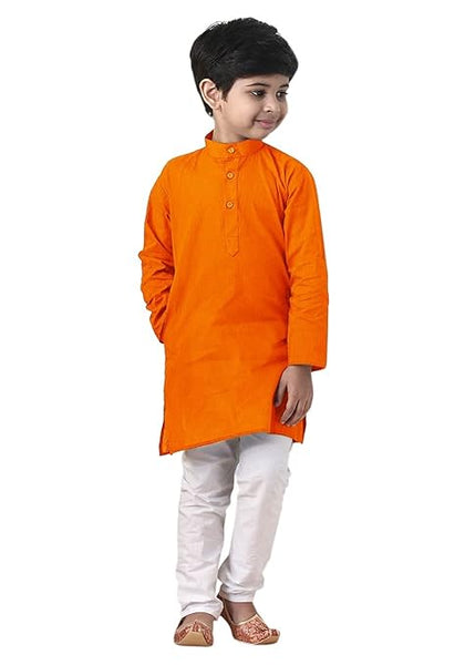 Boys Straight Orange Kurta Pyjama Set