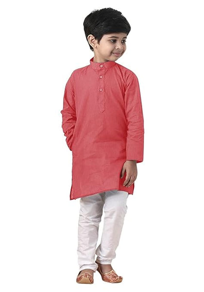 Boys Straight Peach Kurta Pyjama Set