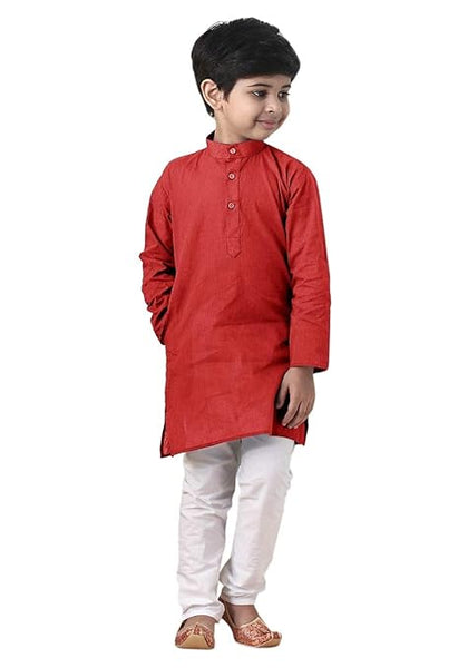 Boys Straight Red Kurta Pyjama Set