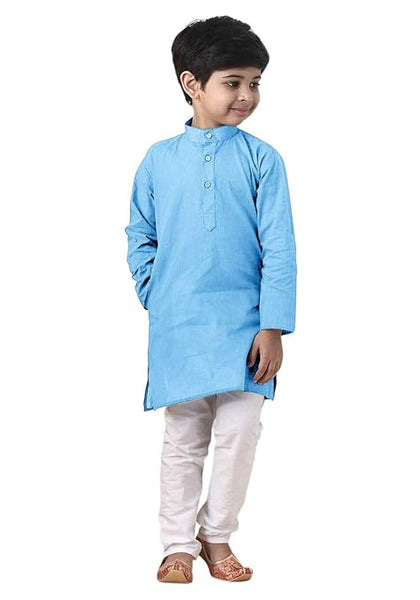 Boys Straight Sky Blue Kurta Pyjama Set