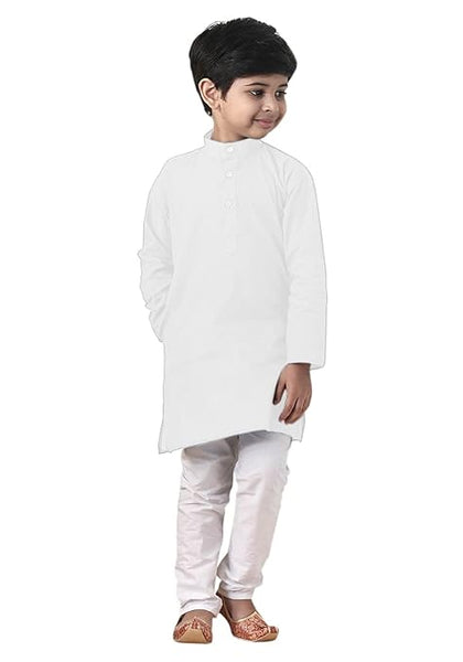 Boys Straight White Kurta Pyjama Set