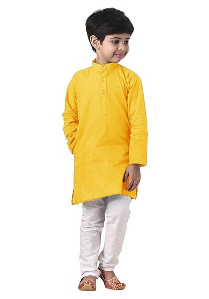 Boys Straight Yellow Kurta Pyjama Set