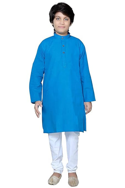 Boys Ethnic Wear Cotton Blue Kurta Pajama Set