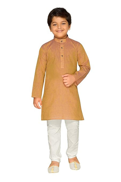 Boys Ethnic Wear Cotton Golden Kurta Pajama Set