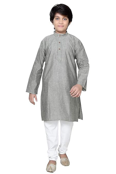 Boys Ethnic Wear Cotton Grey Kurta Pajama Set