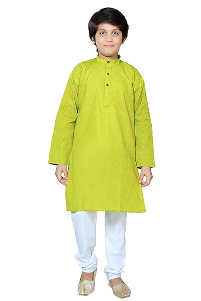 Boys Ethnic Wear Cotton Light Green Kurta Pajama Set