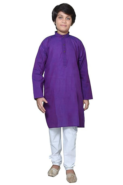 Boys Ethnic Wear Cotton Purple Kurta Pajama Set