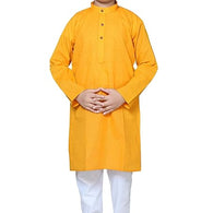 Boys Ethnic Wear Cotton Yellow Kurta Pajama Set