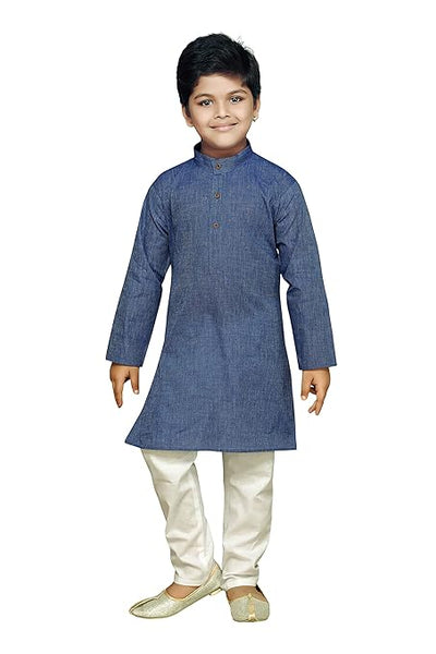 Boys Ethnic Wear Cotton Multicolour Kurta Pajama Set