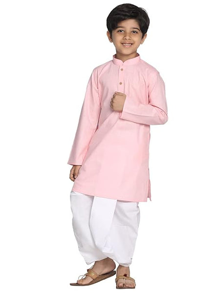 Boys Plain Pink Kurta and Dhoti Set