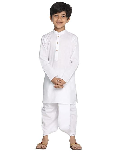 Boys Plain White Kurta and Dhoti Set