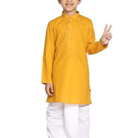 Boys Plain Yellow Kurta and Dhoti Set