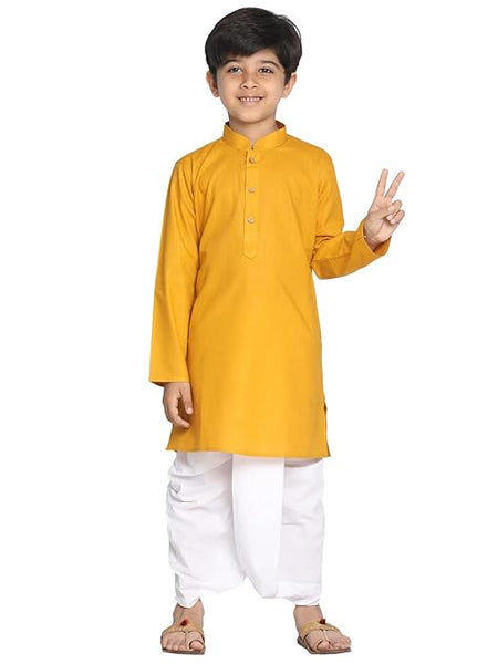 Boys Plain Yellow Kurta and Dhoti Set