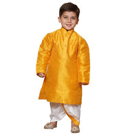 Kids Silk Yellow Dhoti Kurta Set For Boys