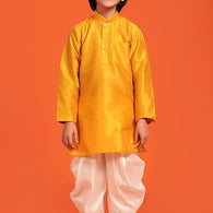 Kids Silk Yellow Kurta Patiala Set for Boys