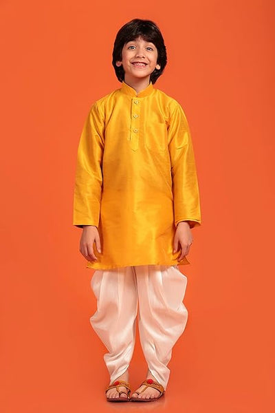 Kids Silk Yellow Kurta Patiala Set for Boys