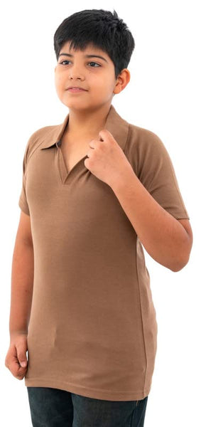 Boys Cotton Half Sleeves Solid Brown Shirt