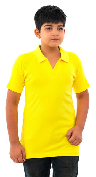 Boys Cotton Half Sleeves Solid Yellow Shirt