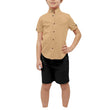 Boys Cotton Blend Mandarin Neck Beige Shirt