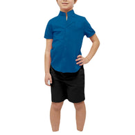 Boys Cotton Blend Mandarin Neck Blue Shirt