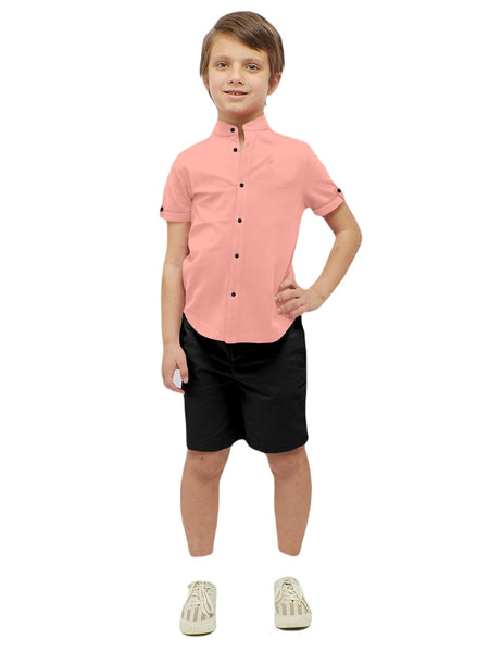 Boys Cotton Blend Mandarin Neck Peach Shirt