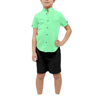 Boys Cotton Blend Mandarin Neck Pista Shirt