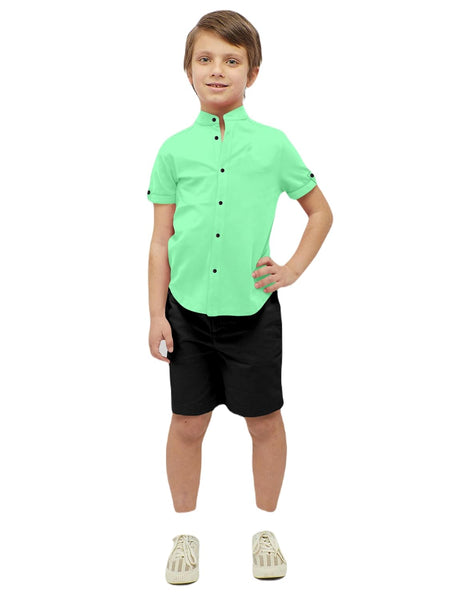 Boys Cotton Blend Mandarin Neck Pista Shirt