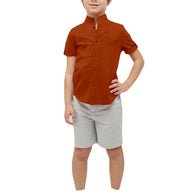 Boys Cotton Blend Mandarin Neck Rust Shirt