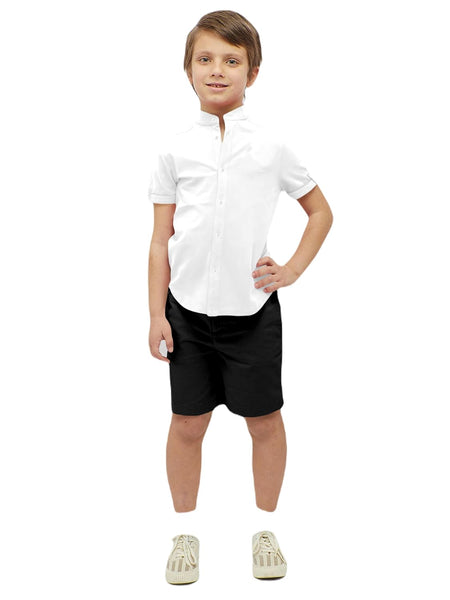 Boys Cotton Blend Mandarin Neck White Shirt