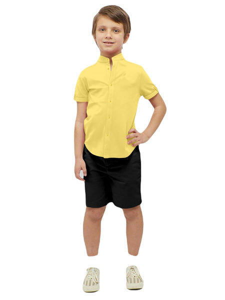 Boys Cotton Blend Mandarin Neck Yellow Shirt