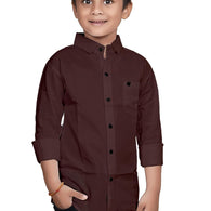 Cotton Brown Shirt for Kids Spread Collor