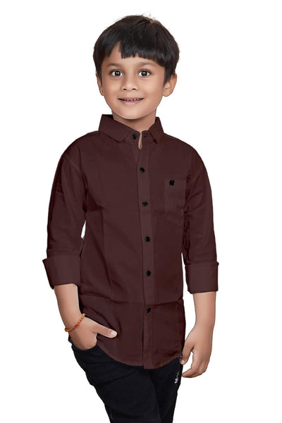 Cotton Brown Shirt for Kids Spread Collor