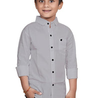 Cotton Grey Shirt for Kids Spread Collor