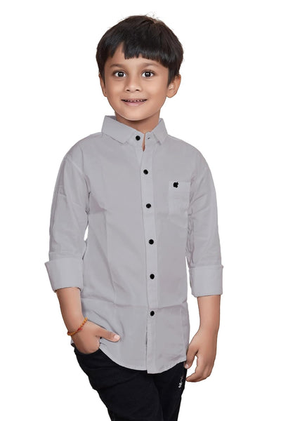 Cotton Grey Shirt for Kids Spread Collor