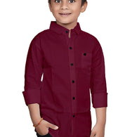 Cotton Maroon Shirt for Kids Spread Collor