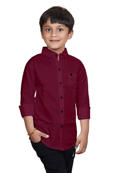 Cotton Maroon Shirt for Kids Spread Collor