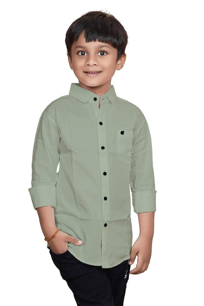 Cotton Mint Green Shirt for Kids Spread Collor