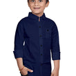 Cotton Navy Blue Shirt for Kids Spread Collor