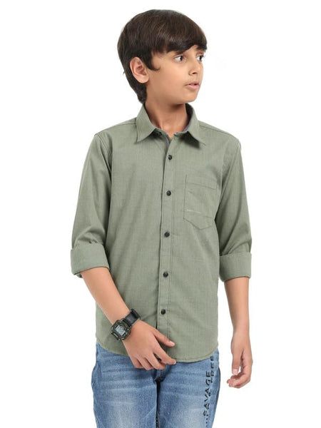 Boys Dark Green Shirt Stylish Casualwear Buttoned