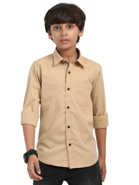 Boys Light Peach Shirt Stylish Casualwear Buttoned