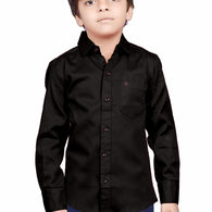 Cotton Fullsleeve Casual Plain Black Shirt for Kid's