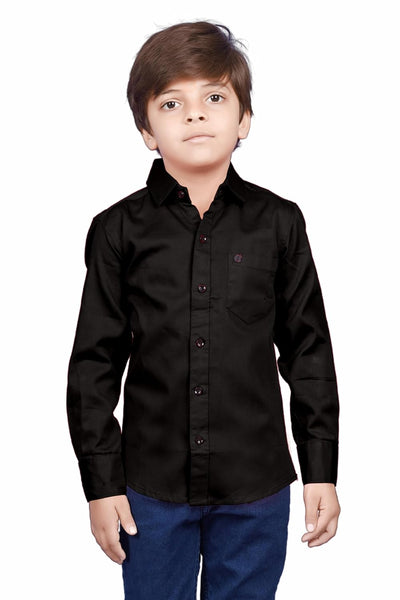 Cotton Fullsleeve Casual Plain Black Shirt for Kid's