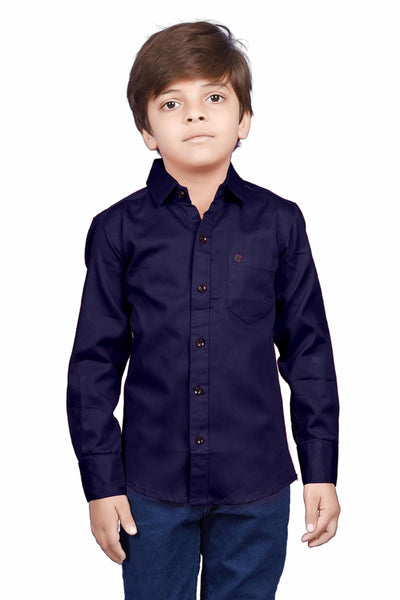 Cotton Fullsleeve Casual Plain Blue Shirt for Kid's