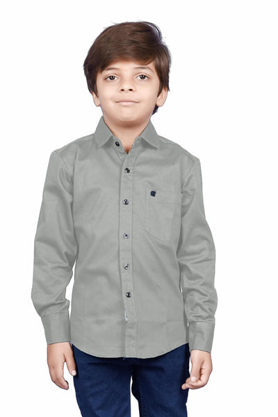 Cotton Fullsleeve Casual Plain Grey Shirt for Kid's