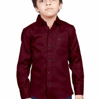 Cotton Fullsleeve Casual Plain Maroon Shirt for Kid's