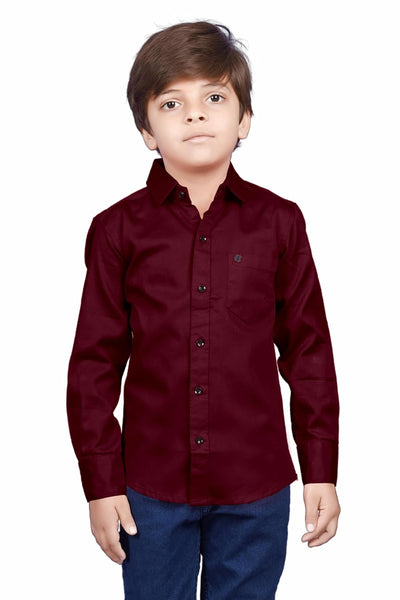 Cotton Fullsleeve Casual Plain Maroon Shirt for Kid's