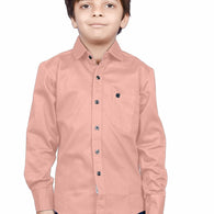 Cotton Fullsleeve Casual Plain Peach Shirt for Kid's